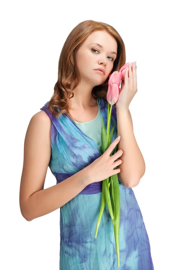 Girl standing with tulips