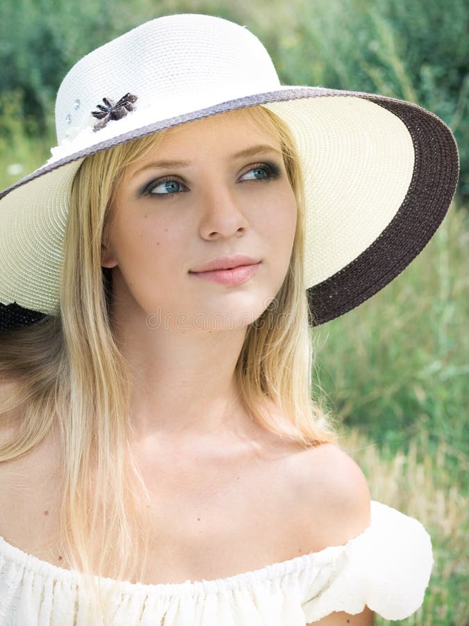 Girl with straw hat stock image. Image of park, girls, toddler 14557