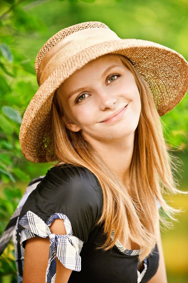 Girl in straw hat stock image. Image of glad, pretty 15693295