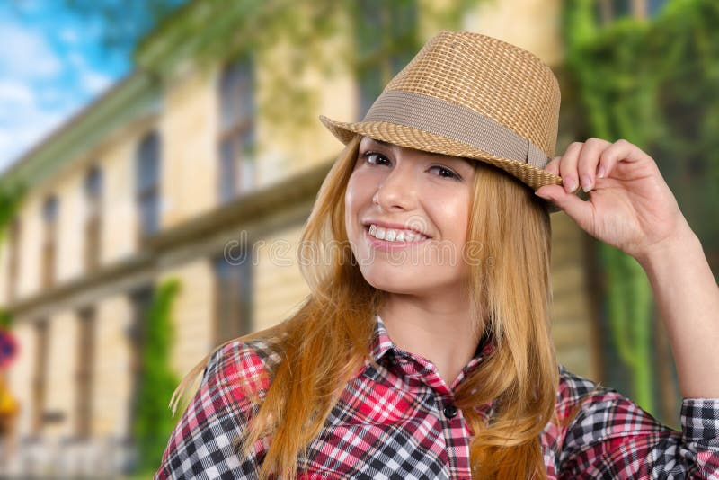 Girl in straw hat stock photo. Image of beauty, hair 70233204
