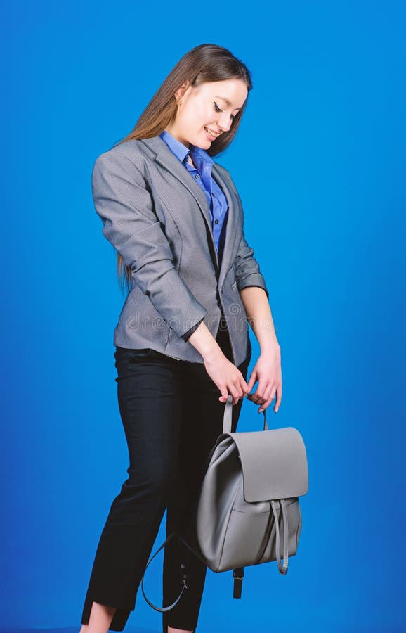 Girl student in formal clothes. female bag fashion. business. Shool girl with knapsack. student life. Smart beauty. Nerd royalty free stock photos Girl student in formal clothes. female bag fashion. business. Shool girl with knapsack. student life. Smart beauty. Nerd royalty free stock photos