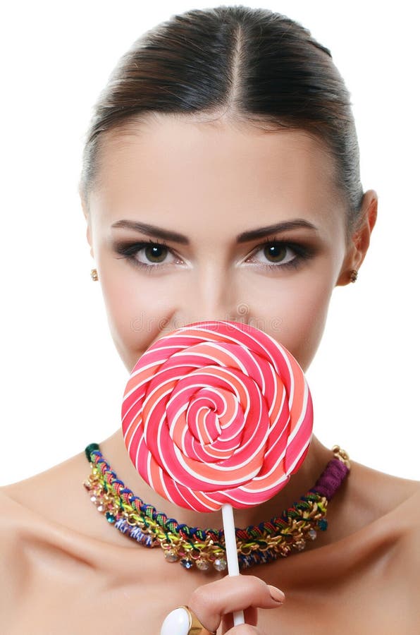 Girl Wearing Pink Dress with Candy Stock Photo Image of caucasian