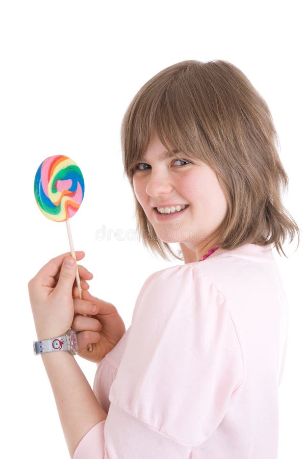 The girl with a sugar candy isolated on a white