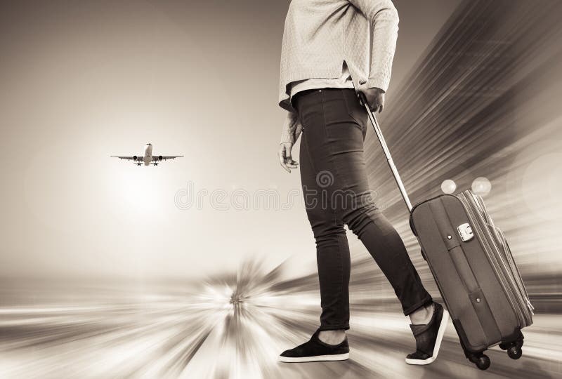 Girl with Suitcase on Wheels Stock Image Image of horizon, altitude