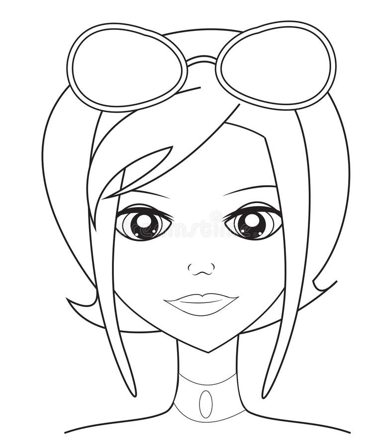 Girl with Sunglasses Coloring Page Stock Illustration - Illustration of