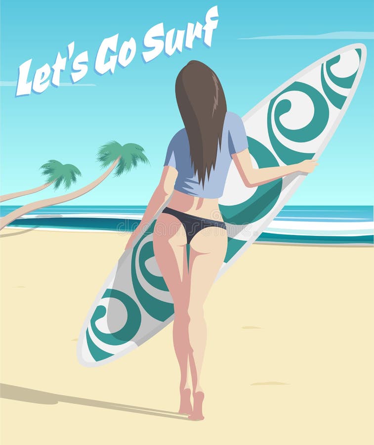 Girl with surfboard on the beach