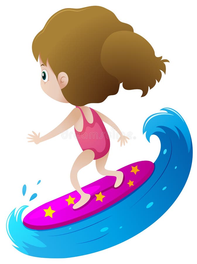 Girl surfing on big wave stock vector. Illustration of hobby - 82632926