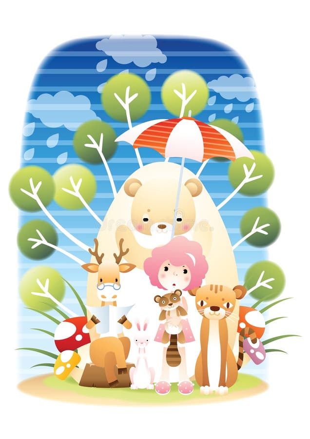 Girl surrounded by animals. Vector illustration decorative design royalty free illustration