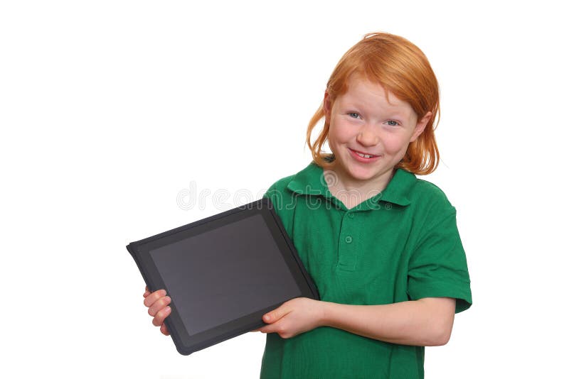 Girl with tablet pc stock photos