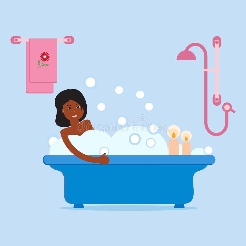 Girl Taking a Relaxing Bubble Bath. Stock Vector - Illustration of ...