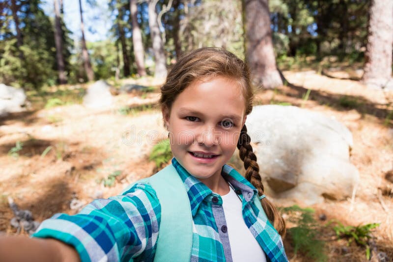 Girl Taking a Selfie in the Forest Stock Image Image of lifestyle