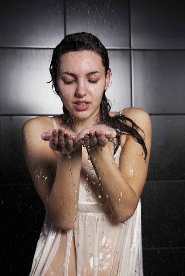 Girl taking a shower stock photo. Image of nature, female 