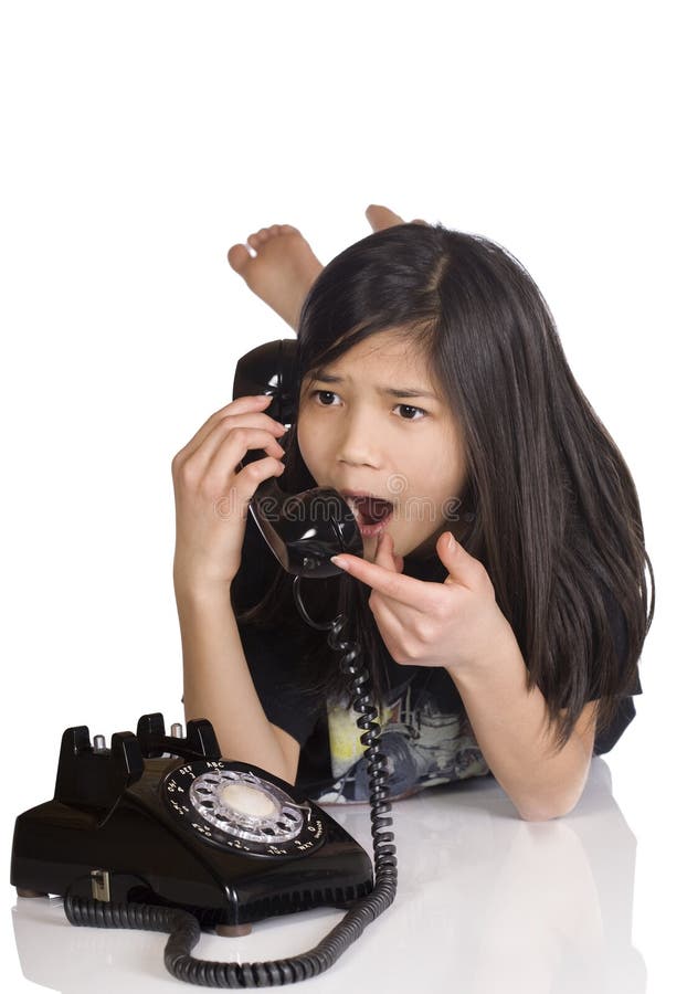 Girl talking on phone, surprised royalty free stock photos