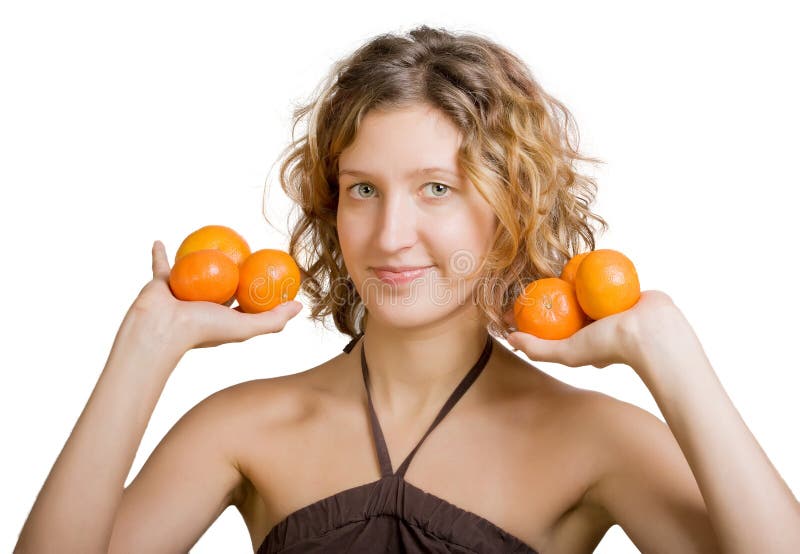 Girl with tangerine stock photo. Image of model, girl 7274340