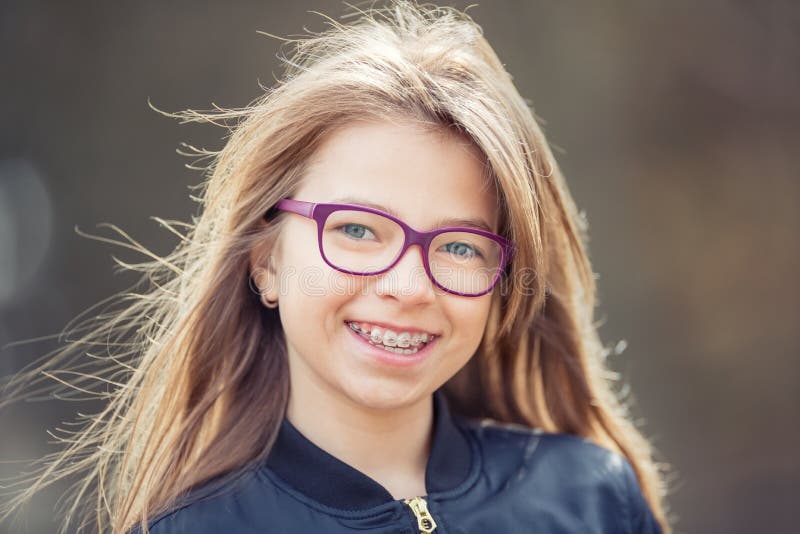 Girl Teen Pre Teen Girl With Glasses Girl With Teeth Br