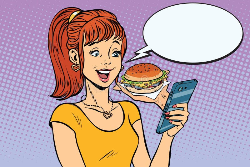 Girl teenager online ordering the Burger fast food