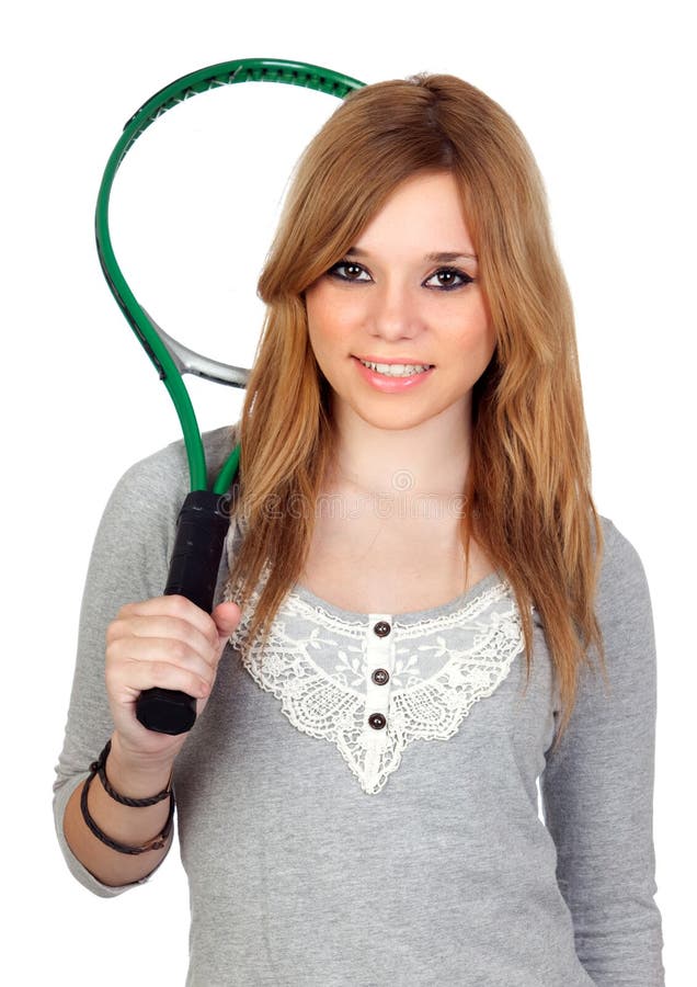 Girl with tennis racket stock image. Image of beauty 26956785