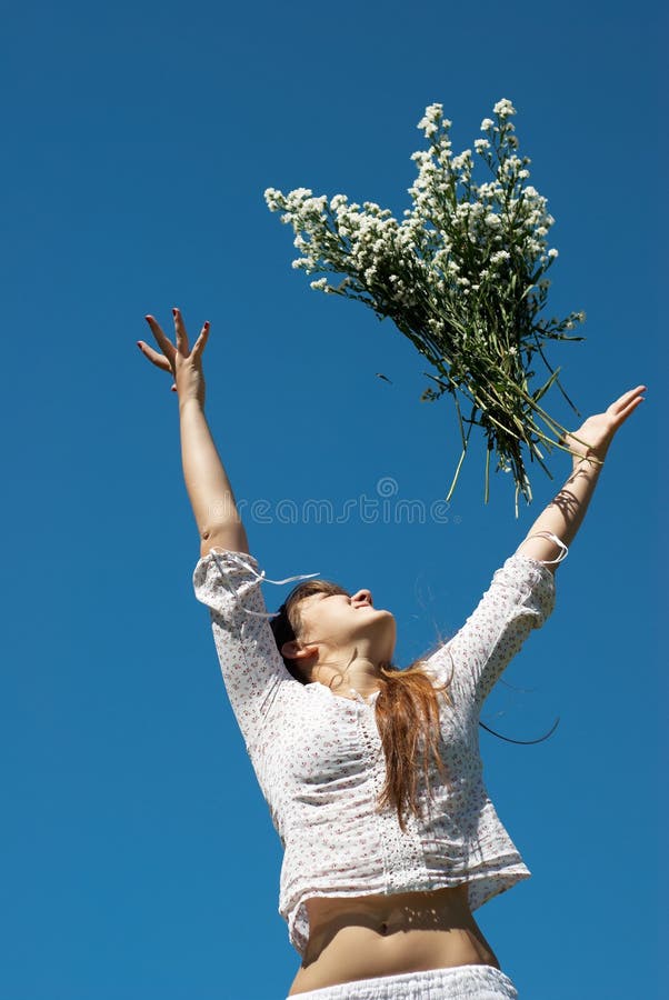 The Girl Throwing Up a Bunch of Flowers Stock Photo Image of bouquet