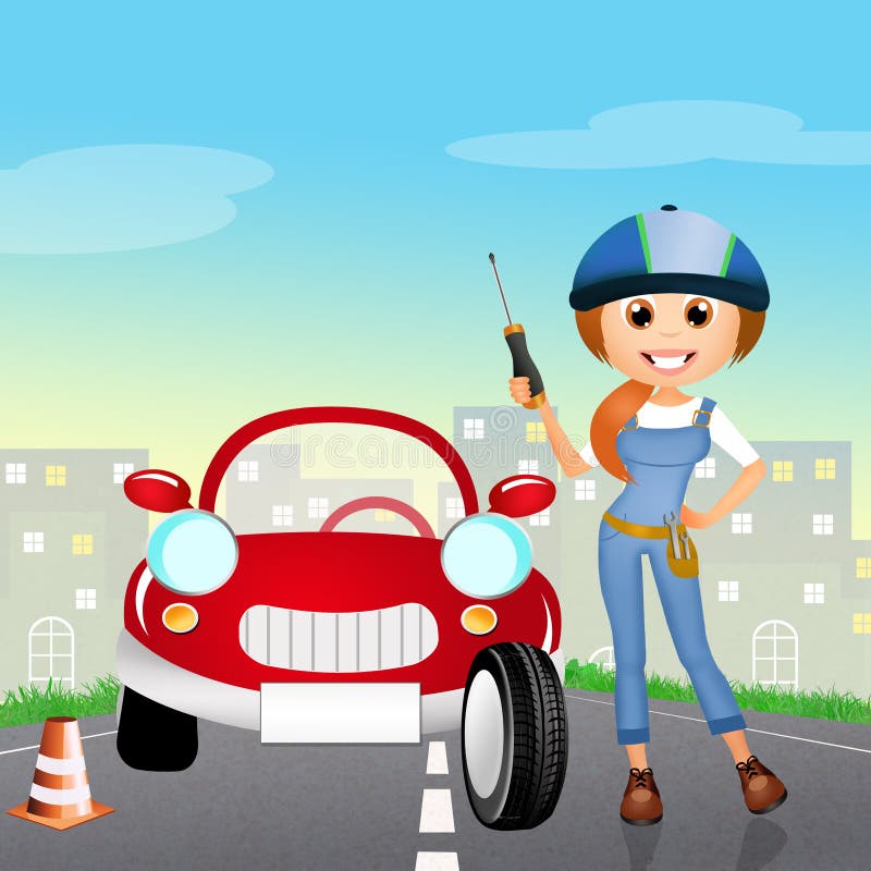 Tire Changing Guy in Red 3d Stock Illustration Illustration of summer