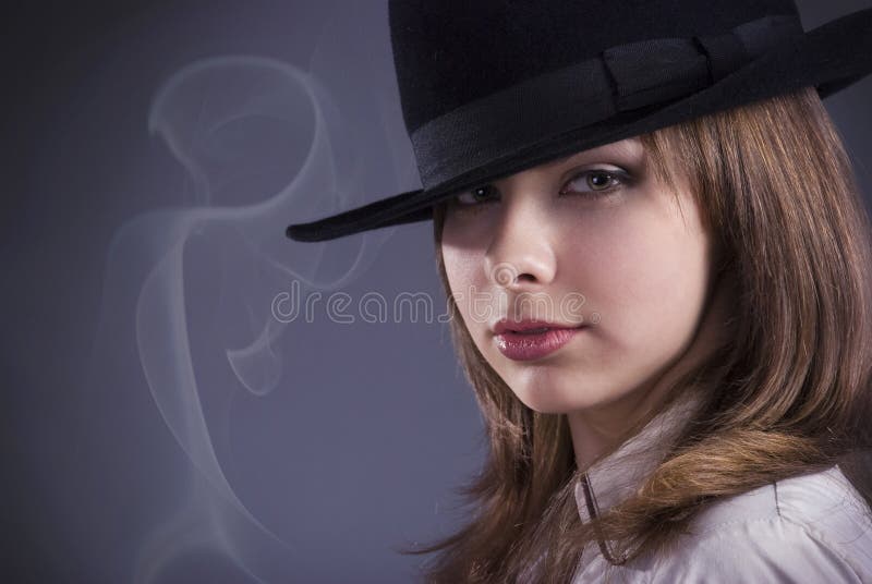 Girl in a top hat stock image. Image of face, beauty 12746791