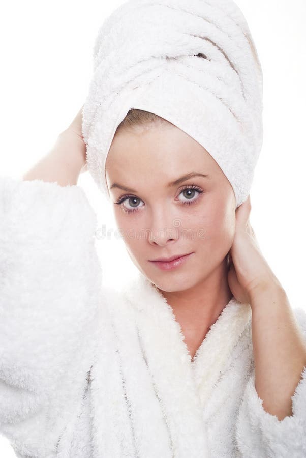 Girl with towel stock image. Image of fresh, makeup, bliss 7459999