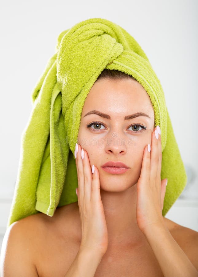 Girl In Towel Doing Facial Massage Stock Image Image Of Interior Neck 233663499