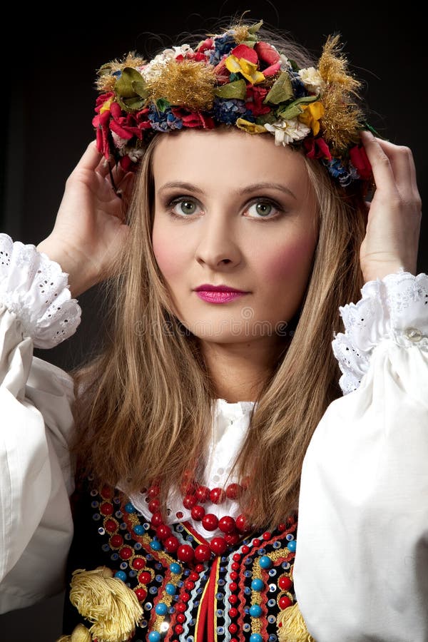 Girl in Traditional Costume Stock Photo - Image of folklore, poles ...