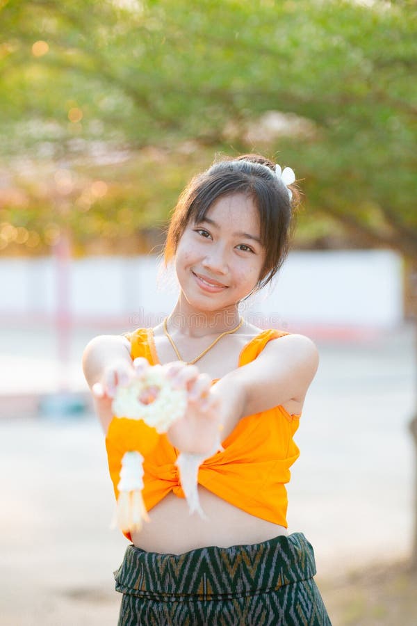 Girl In Traditional Thai Dress Songkran Festival In Thailand Stock