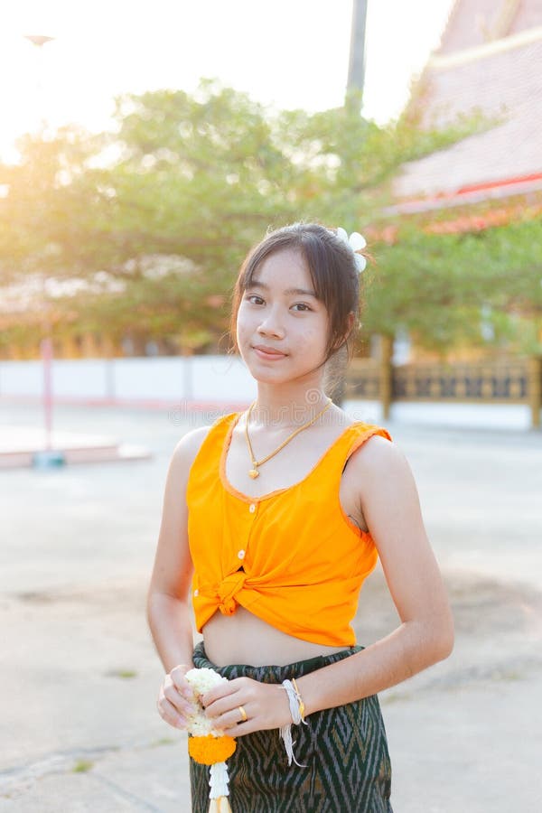 Girl In Traditional Thai Dress Songkran Festival In Thailand Stock