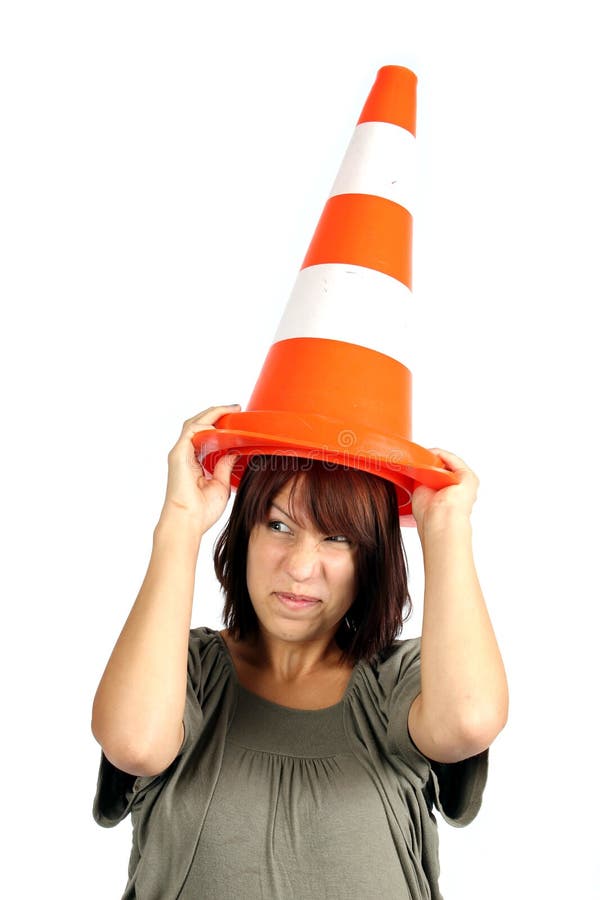 Girl with traffic cone stock photo. Image of industrial 20395746