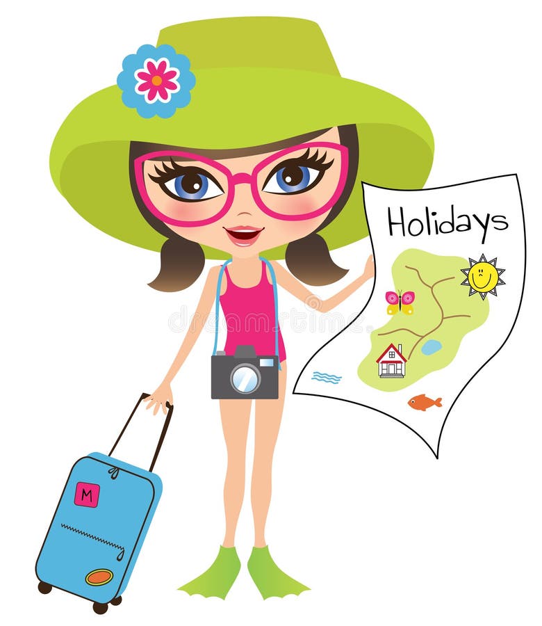Download Girl traveling stock vector. Illustration of design, pink ...