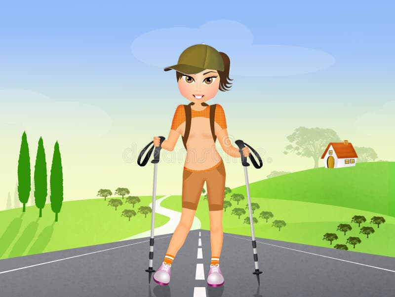 Girl trekking stock illustration