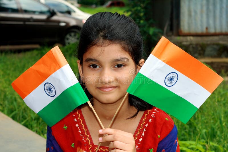 Girl with two Indian flags stock image. Image of portraiture - 12324735