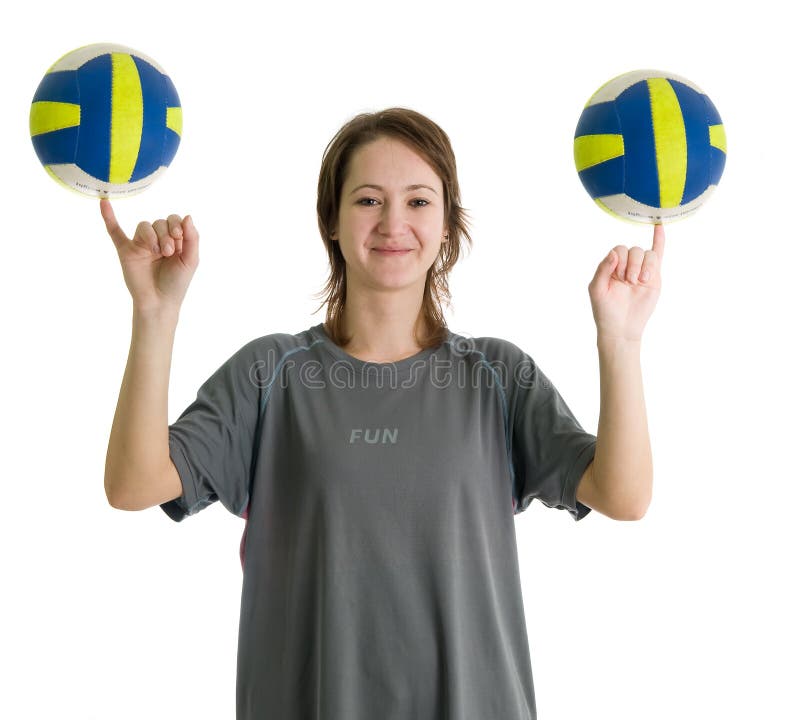 Girl with Two Volleyball Balls Stock Image Image of little