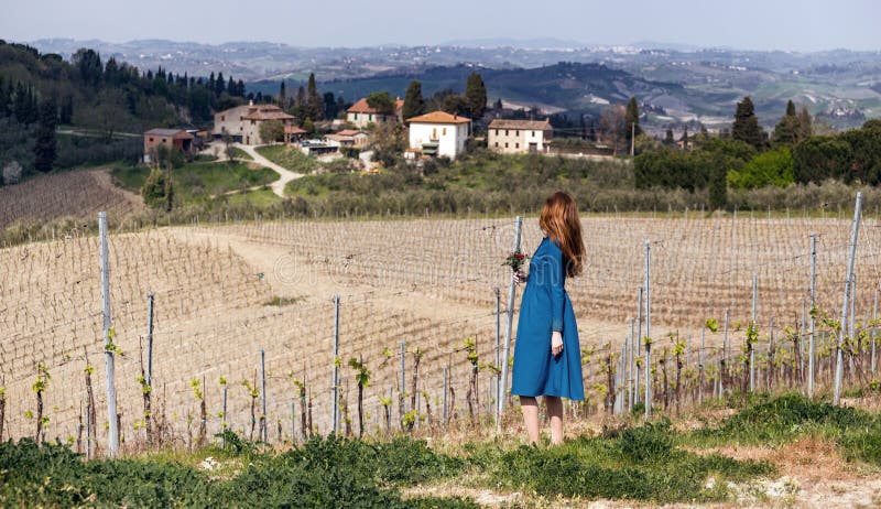 Girl and a Typical Tuscan Landscape Stock Image - Image of italy ...