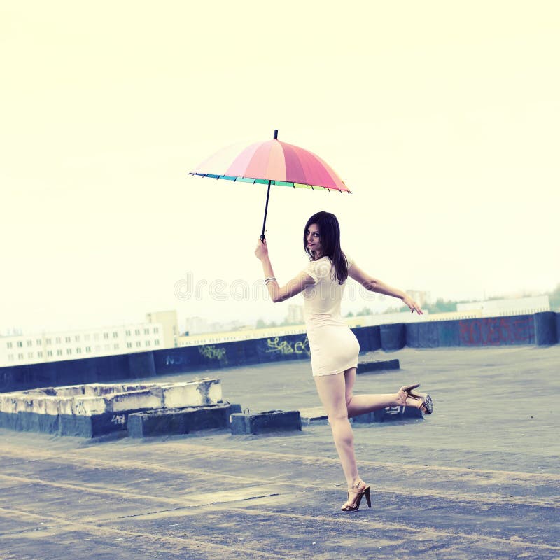 Download Girl with an umbrella stock photo. Image of countryside - 44971492