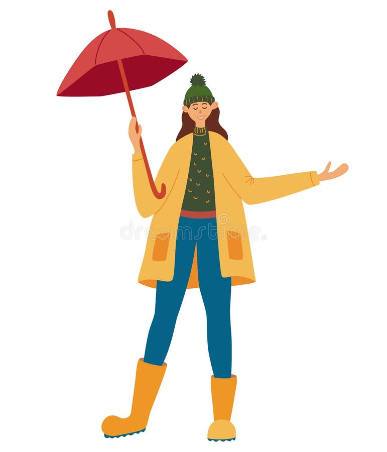 Girl Raincoat Standing Outside Rain Stock Illustrations – 64 Girl ...