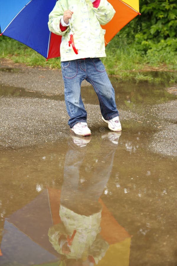 Girl with an Umbrella in the Rain Stock Photo Image of summer, girl