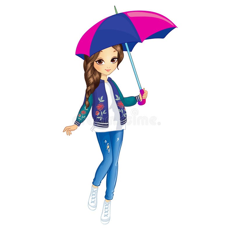Girl With Umbrella Walking