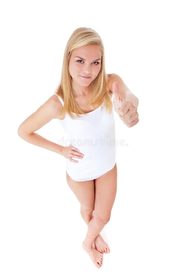 Little Girl In Panty Over White Stock Photo, Picture and Royalty