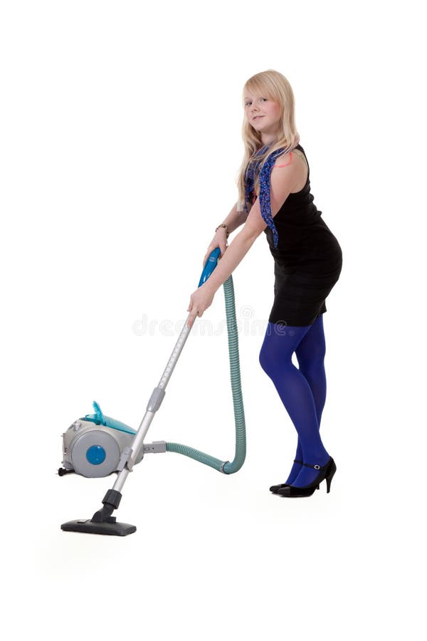 The girl with a vacuum cleaner