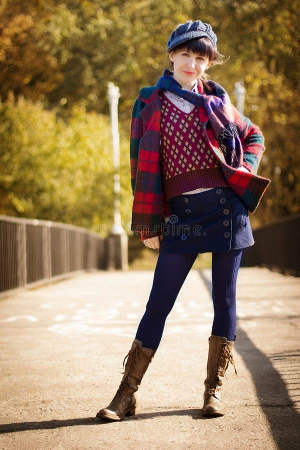 Girl in vintage clothes in autumn colors