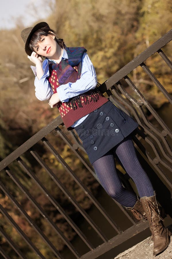 Girl in vintage clothes in autumn colors