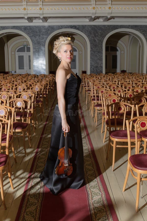 Girl with Violin after the Concert Stock Photo Image of hair, person