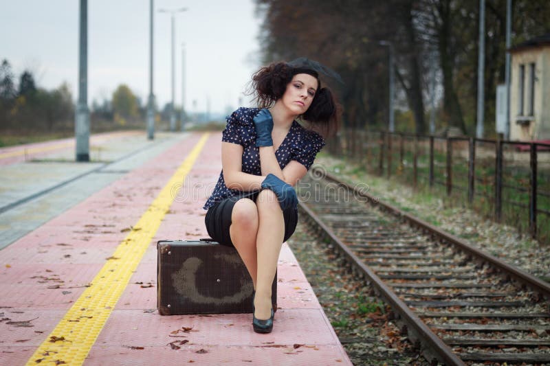 Girl waiting for train