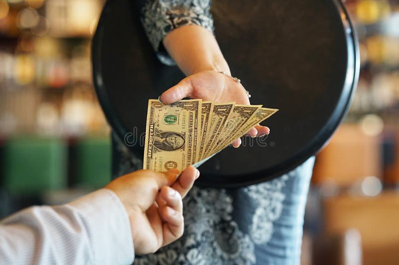 Girl of the Waitress Gets a Tip Stock Photo - Image of carrying, indoors:  121142600