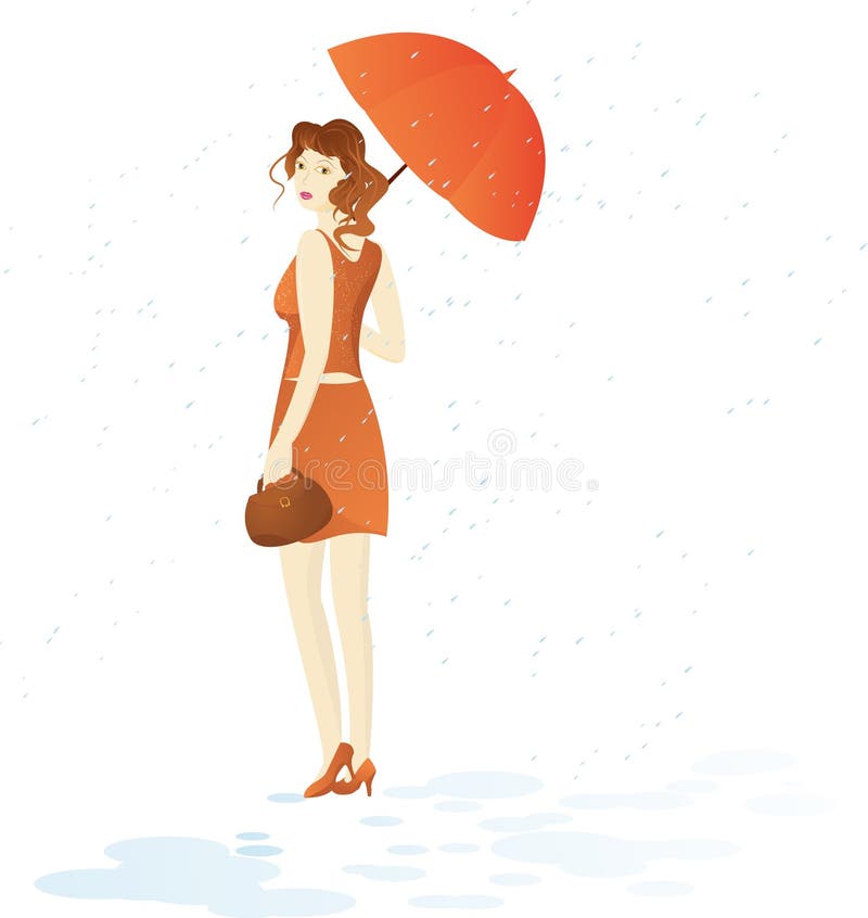 Girl walk with umbrella under rain