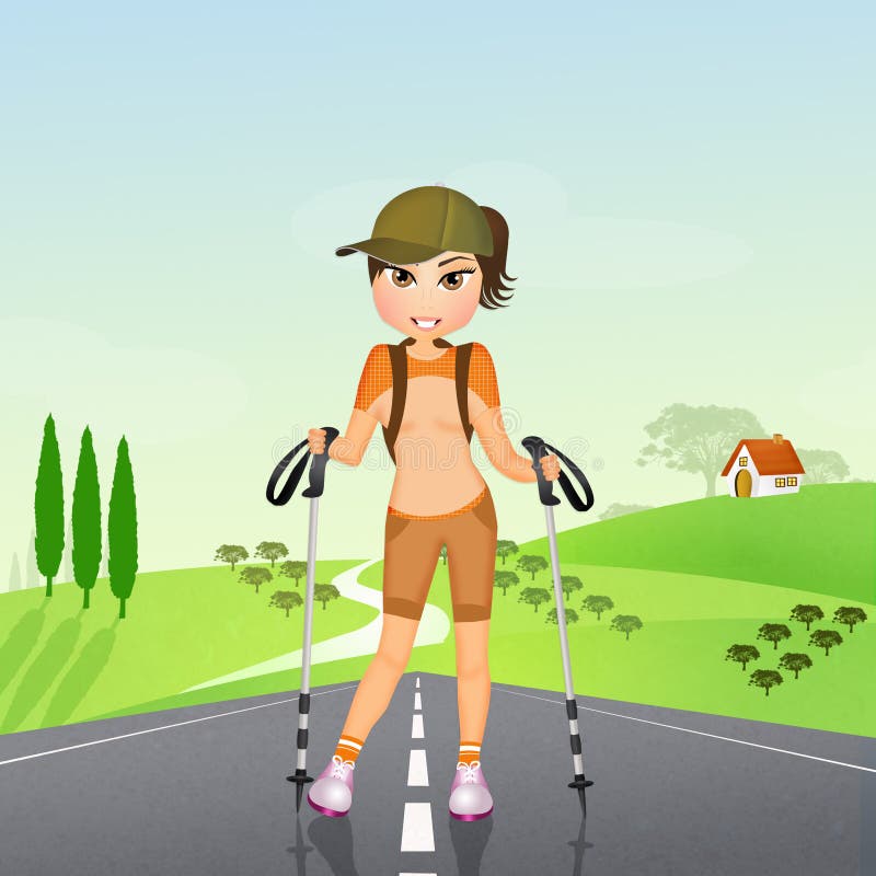 Girl walking with chopsticks royalty free illustration