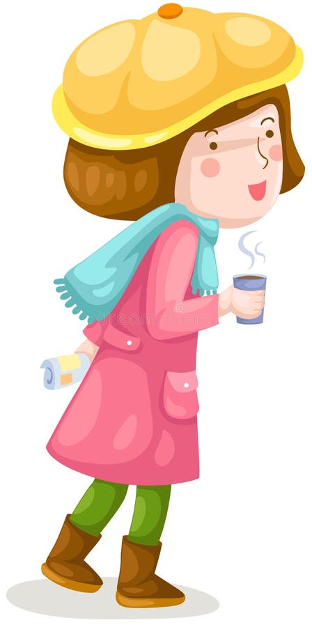 Girl walking with coffee royalty free illustration