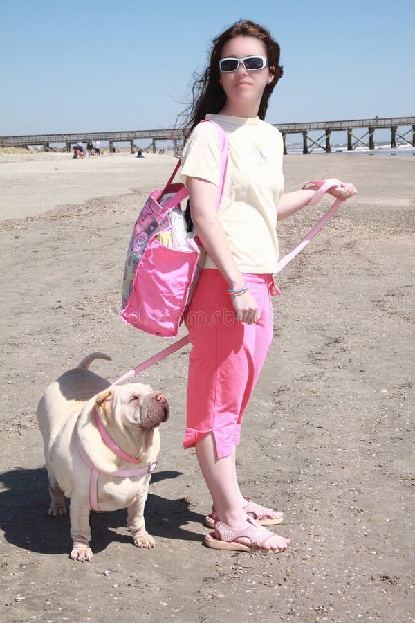 Girl walking dog